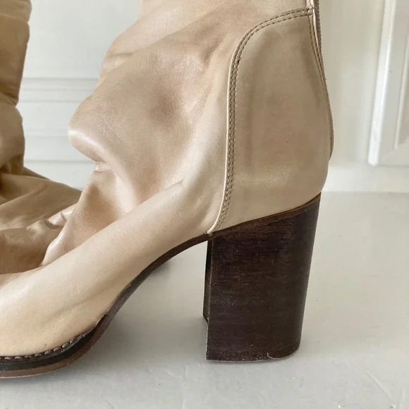 NIB Free People Elle Block Heel Beige Leather Boots Sz 40 - Picture 6 of 11
